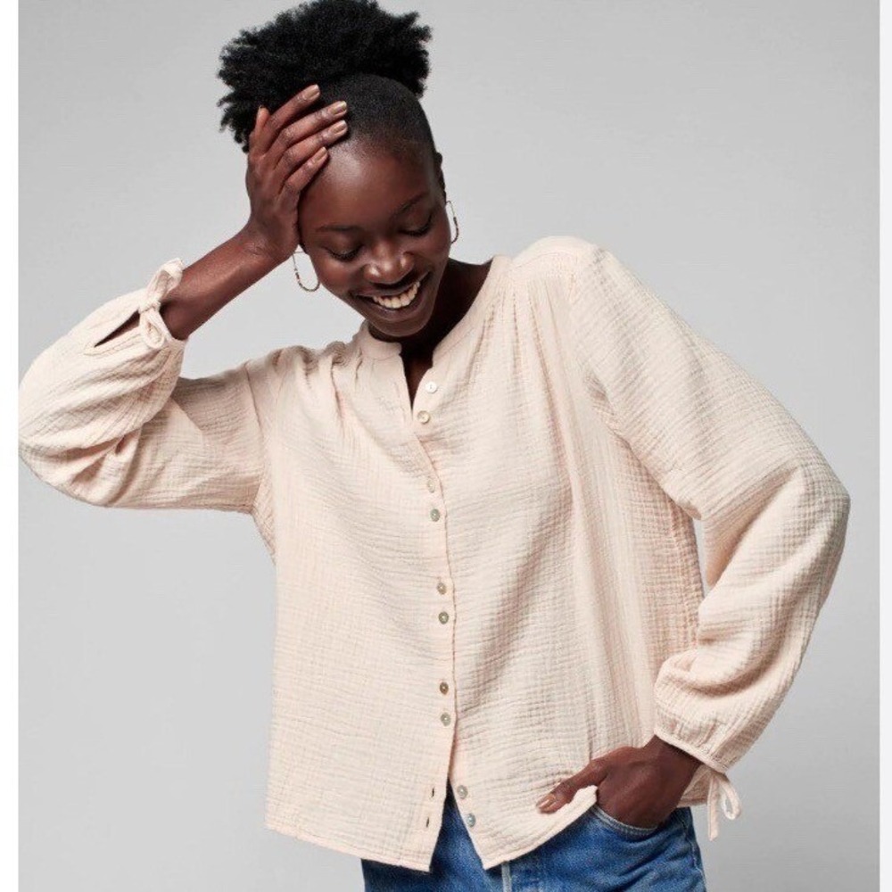 Faherty Womens Everleigh Top S Pink Dream Cotton Gauze Long Sleeve Blouse